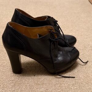 Size 8 - NINE WEST Black Leather Heeled Lace-up Oxford Platform Shoes